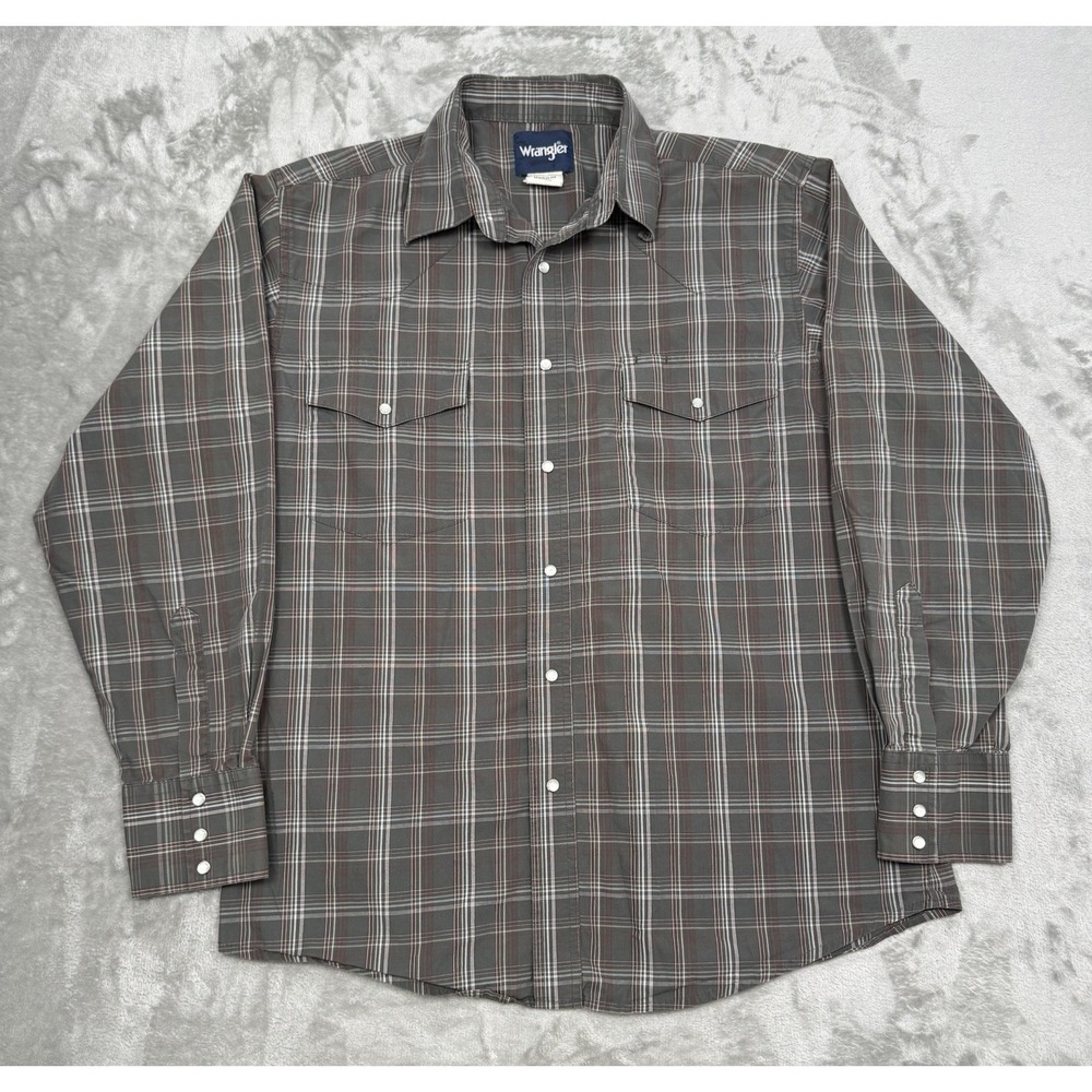 Vintage Wrangler Plaid Pearl Snap Shirt Mens Large L Work Western Cowboy 90s Y2K